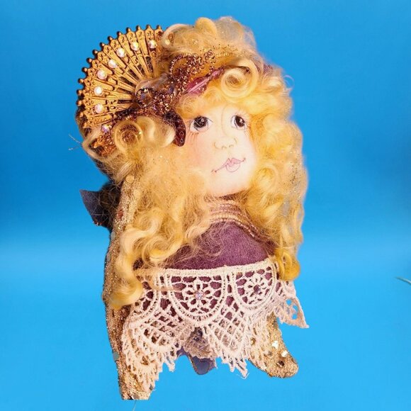 Victorian Angel Ornament Purple Velvet Lace Guardian Angel Artist Sandie Nowell - Picture 4 of 10